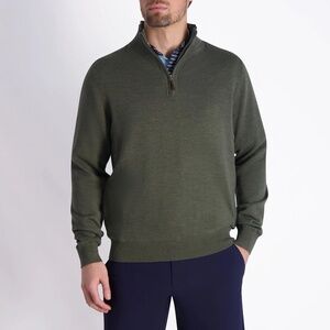 Jos. A. Bank Traveler Moss Green Quarter Zip Pullover Pima Cotton Sweater LARGE